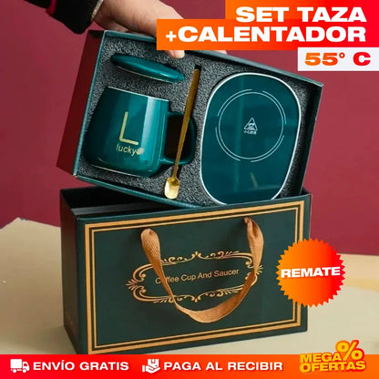 Set Taza Calentador de Lujo – Tu Café Siempre Caliente en el Escritorio
