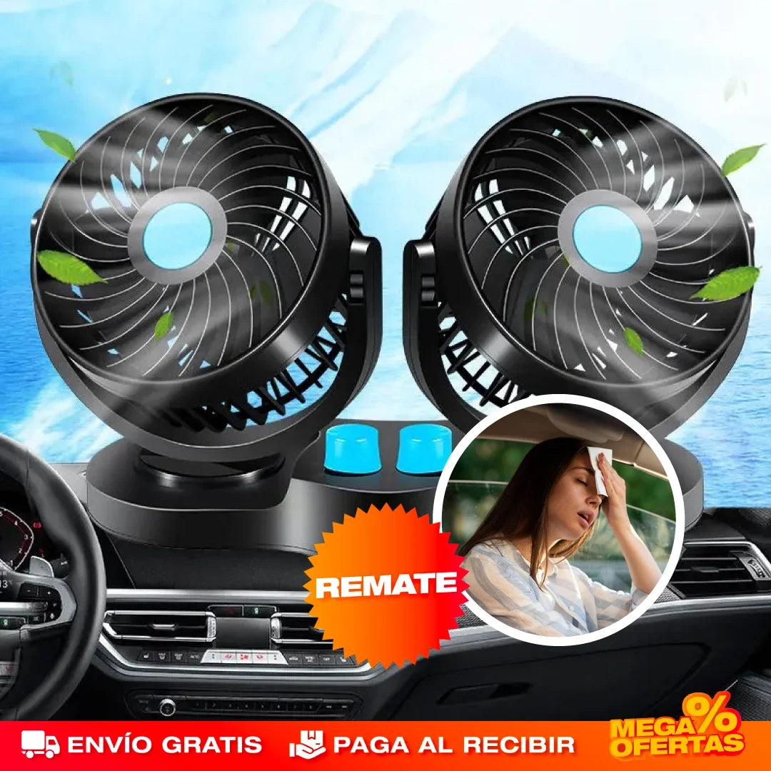 Ventilador de Doble Cabeza para Carro – Aire Fresco Adelante y Atrás en tu Carro