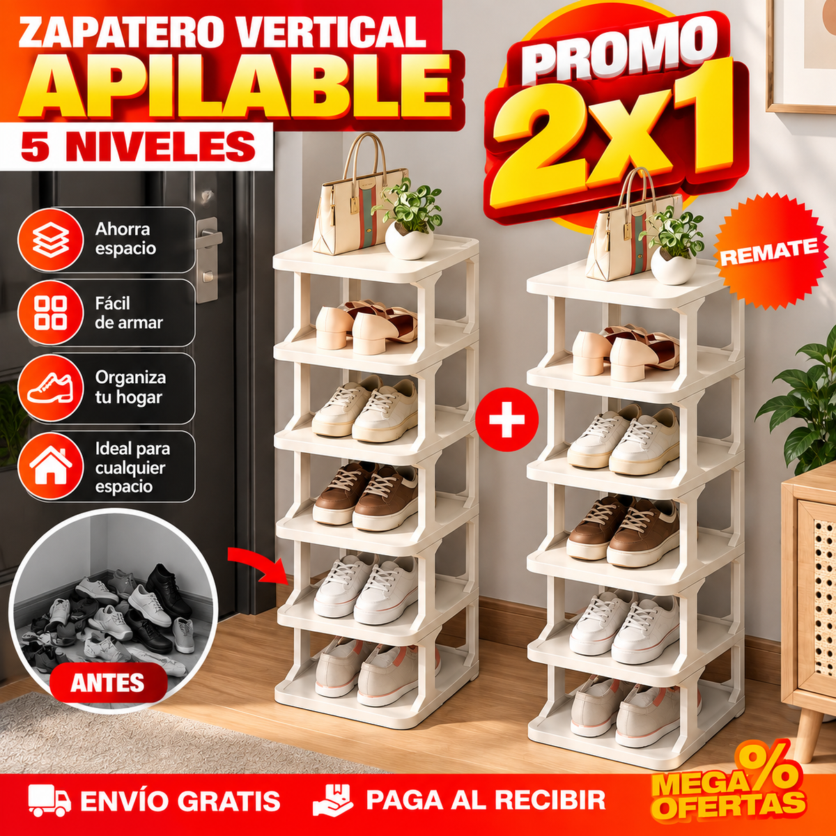 PROMO 2X1 ZAPATERO VERTICAL APILABLE DE 5 NIVELES – Los zapatos dejan de vivir amontonados en la entrada