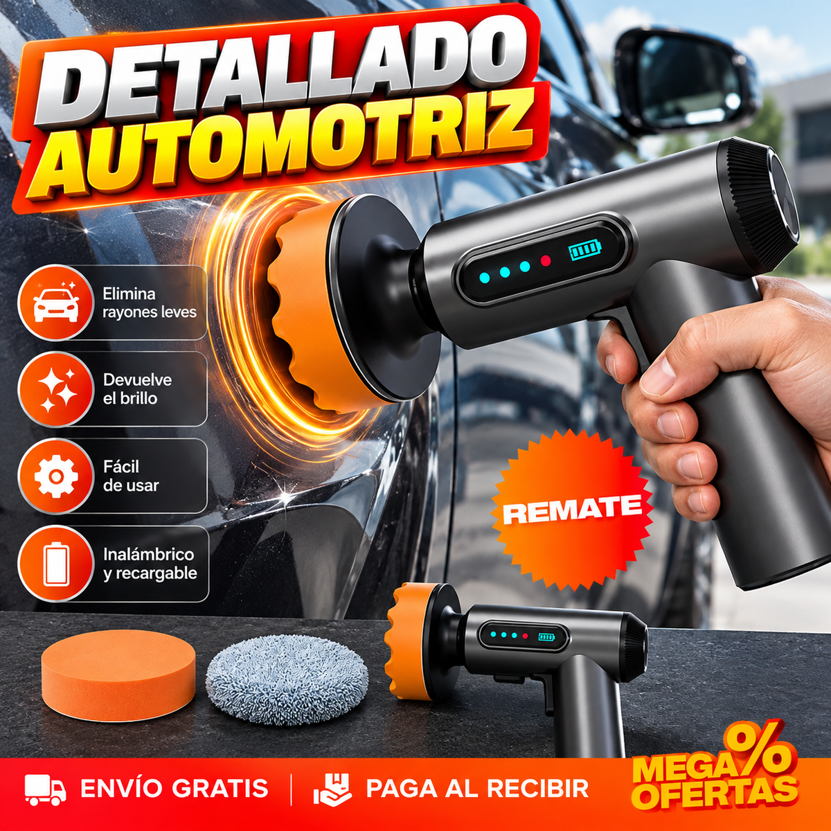 POLICHADORA INALÁMBRICA RECARGABLE PARA DETALLADO AUTOMOTRIZ – Le devuelves el brillo al carro sin cables ni extensiones