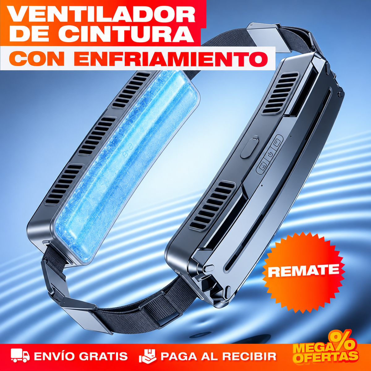 VENTILADOR PORTÁTIL DE CINTURA CON ENFRIAMIENTO – El aire se va contigo y las manos quedan libres