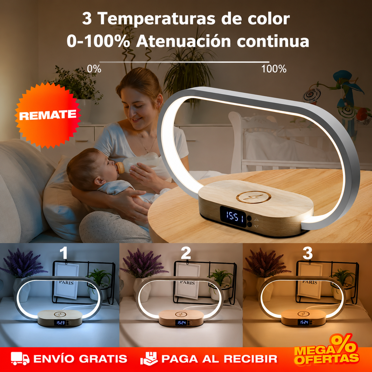LÁMPARA LED DE MESA CON CARGA 10W – Alumbra y carga el celular con un solo cable