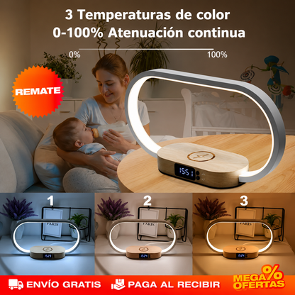 LÁMPARA LED DE MESA CON CARGA 10W – Alumbra y carga el celular con un solo cable