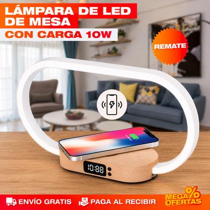 LÁMPARA LED DE MESA CON CARGA 10W – Alumbra y carga el celular con un solo cable