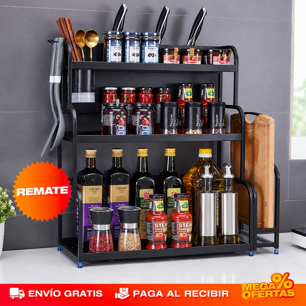 ORGANIZADOR MULTIFUNCIONAL DE COCINA 3 NIVELES – Recupera el mesón para cocinar