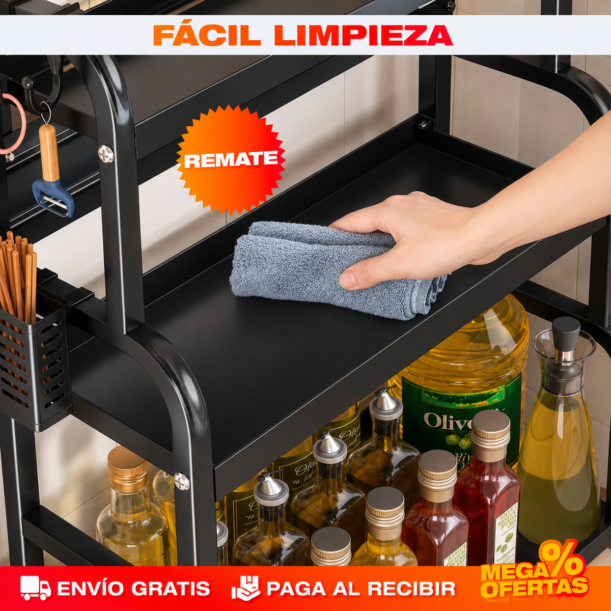 ORGANIZADOR MULTIFUNCIONAL DE COCINA 3 NIVELES – Recupera el mesón para cocinar