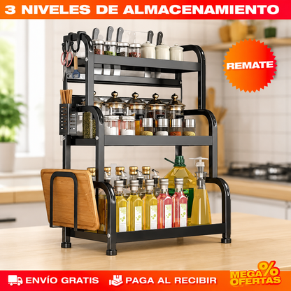 ORGANIZADOR MULTIFUNCIONAL DE COCINA 3 NIVELES – Recupera el mesón para cocinar