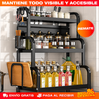 ORGANIZADOR MULTIFUNCIONAL DE COCINA 3 NIVELES – Recupera el mesón para cocinar
