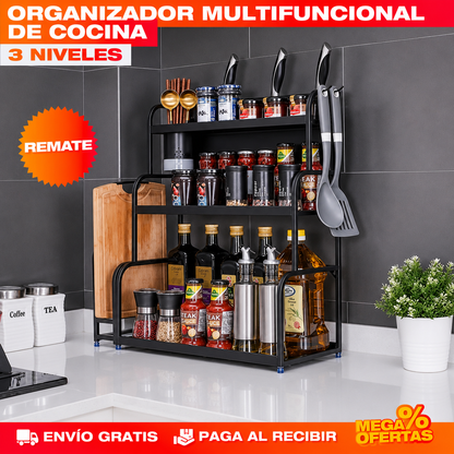 ORGANIZADOR MULTIFUNCIONAL DE COCINA 3 NIVELES – Recupera el mesón para cocinar