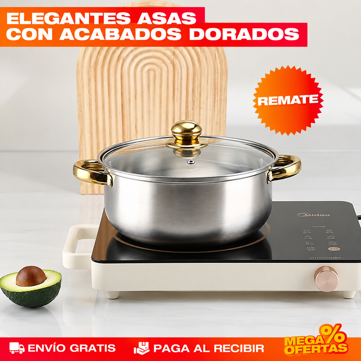 Juego 12 Piezas de Ollas y Sartenes de Acero Inoxidable con Detalles Dorados – Set de Utensilios de Cocina de REGALO 🎁