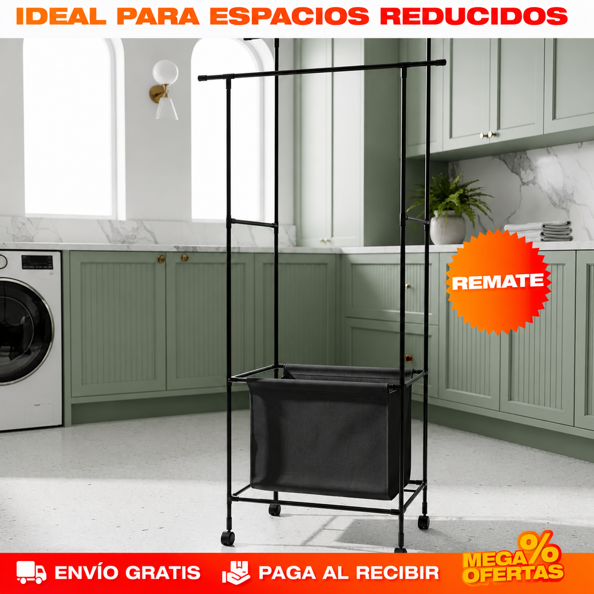 TENDEDERO ORGANIZADOR DE ROPA DOBLE CON CESTA