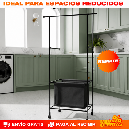 TENDEDERO ORGANIZADOR DE ROPA DOBLE CON CESTA