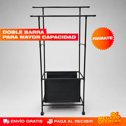 TENDEDERO ORGANIZADOR DE ROPA DOBLE CON CESTA