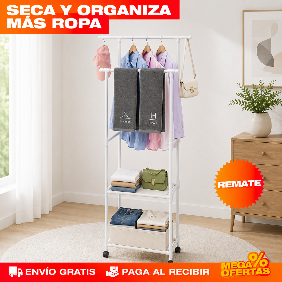 TENDEDERO ORGANIZADOR DE ROPA – Cabe el doble de ropa en el mismo rincón