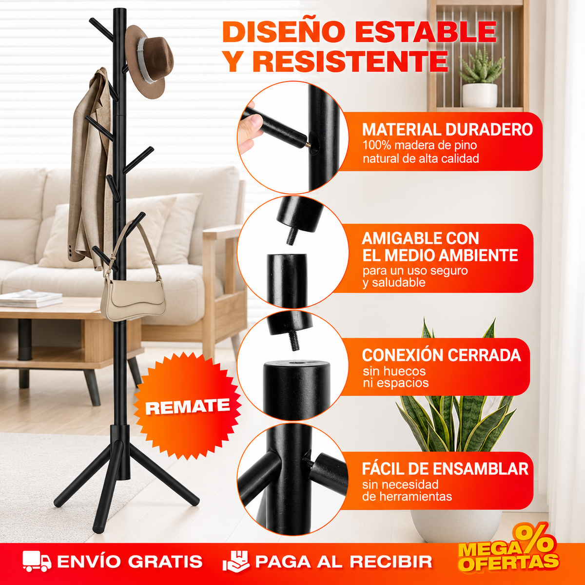 PERCHERO COLGADOR DE LUJO 8 GANCHOS – Chaquetas y bolsos dejan de amontonarse en la silla