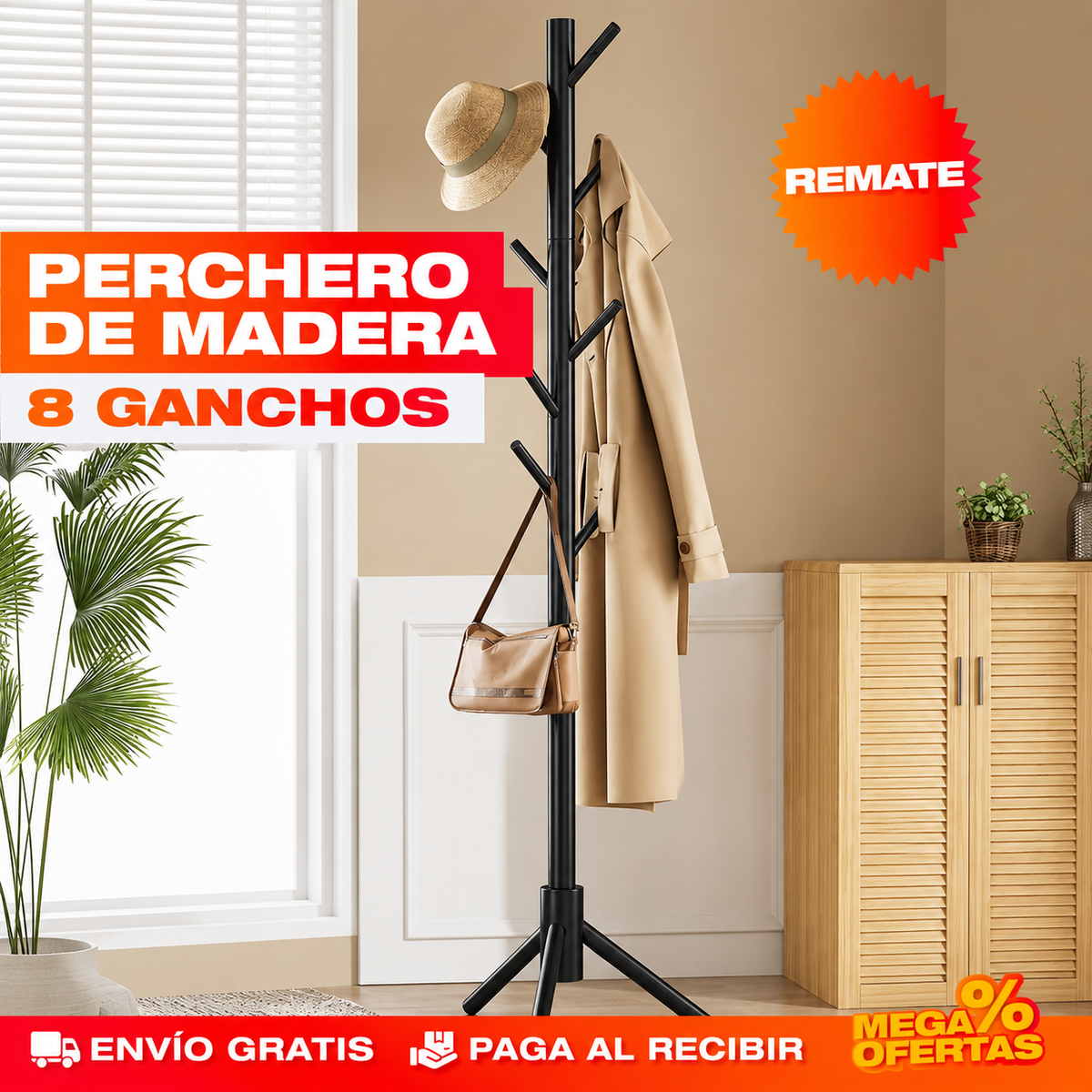 PERCHERO COLGADOR DE LUJO 8 GANCHOS – Chaquetas y bolsos dejan de amontonarse en la silla