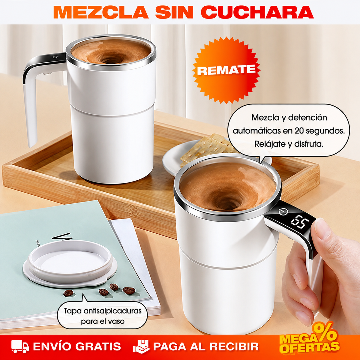 TAZA DE CAFÉ CON AGITACIÓN MAGNÉTICA – Se revuelve sola, sin cuchara que lavar