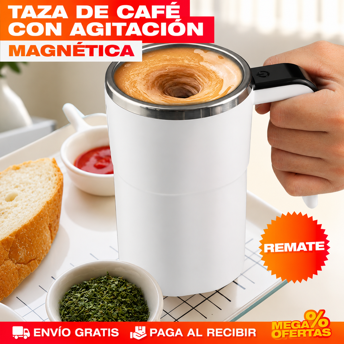 TAZA DE CAFÉ CON AGITACIÓN MAGNÉTICA – Se revuelve sola, sin cuchara que lavar