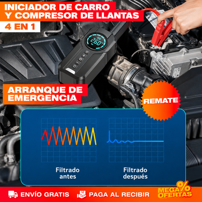 INICIADOR DE CARRO Y COMPRESOR DE LLANTAS – Arranca el carro e infla la llanta sin esperar grúa