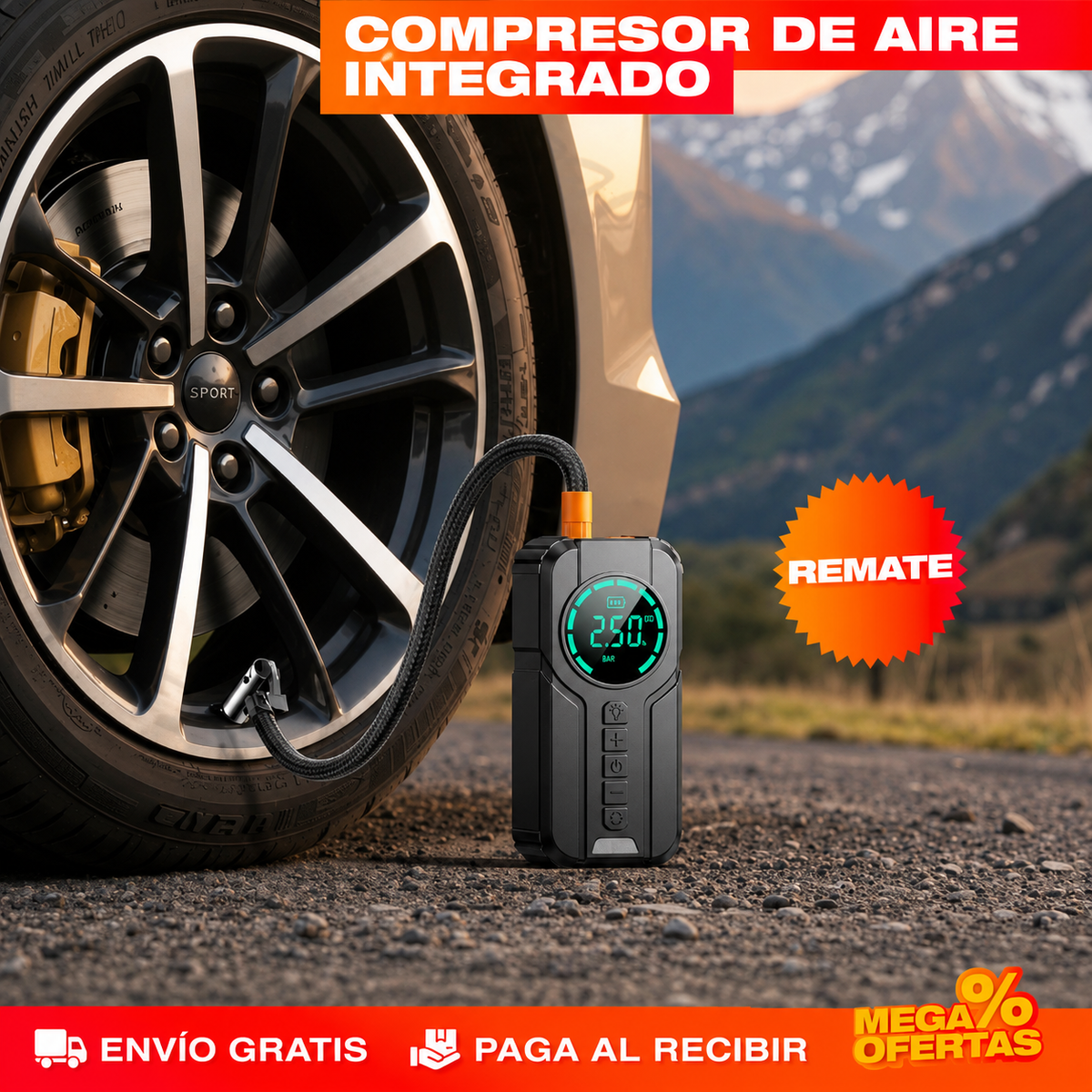 INICIADOR DE CARRO Y COMPRESOR DE LLANTAS – Arranca el carro e infla la llanta sin esperar grúa