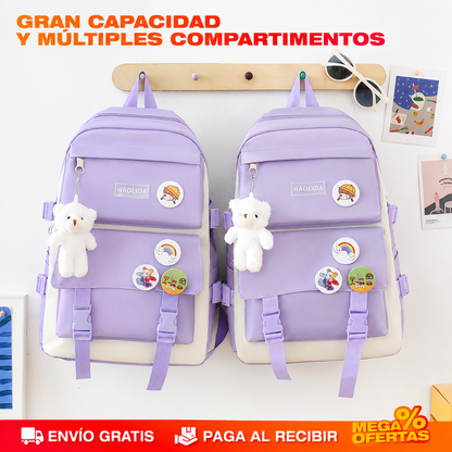 Maleta Escolar Lila Tendencia – Set 4 en 1