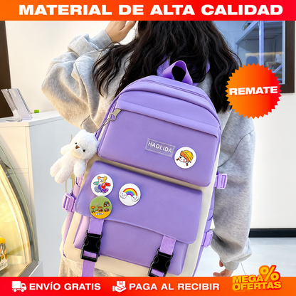 Maleta Escolar Lila Tendencia – Set 4 en 1