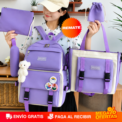 Maleta Escolar Lila Tendencia – Set 4 en 1