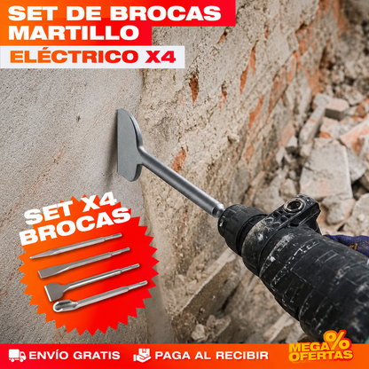 SET X4 BROCAS DE DEMOLICIÓN Y RENOVACIÓN – Rompe concreto y levanta enchape con tu rotomartillo