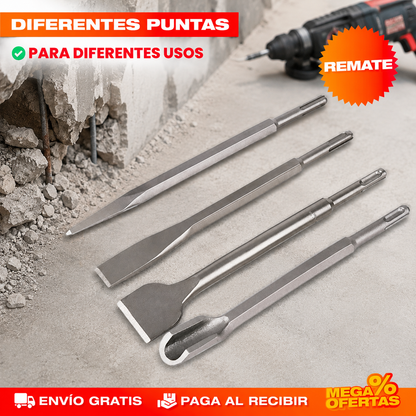SET X4 BROCAS DE DEMOLICIÓN Y RENOVACIÓN – Rompe concreto y levanta enchape con tu rotomartillo