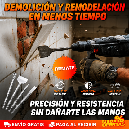 SET X4 BROCAS DE DEMOLICIÓN Y RENOVACIÓN – Rompe concreto y levanta enchape con tu rotomartillo