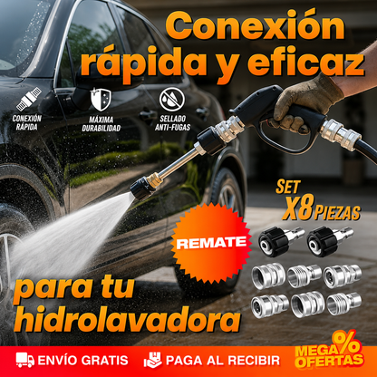 Set x8 piezas Adaptador Conector Para Hidro Lavadora A Presión Acero Inoxidable – Conecta tu hidrolavadora a cualquier manguera