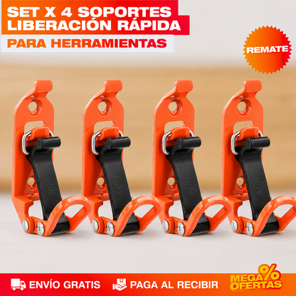 Set x4 Soportes Liberación Rápida para herramientas – Cada herramienta en su puesto y a la mano (Material Ultrarresistente - Trabajo Pesado)