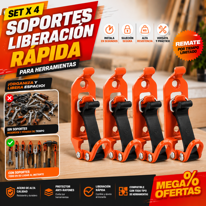 Set x4 Soportes Liberación Rápida para herramientas – Cada herramienta en su puesto y a la mano (Material Ultrarresistente - Trabajo Pesado)