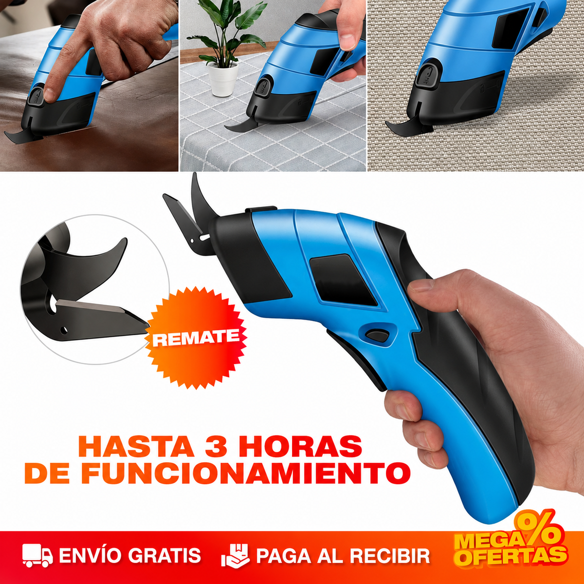 Tijera Eléctrica Doble Recargable – Ocho horas cortando y la mano no se acalambra