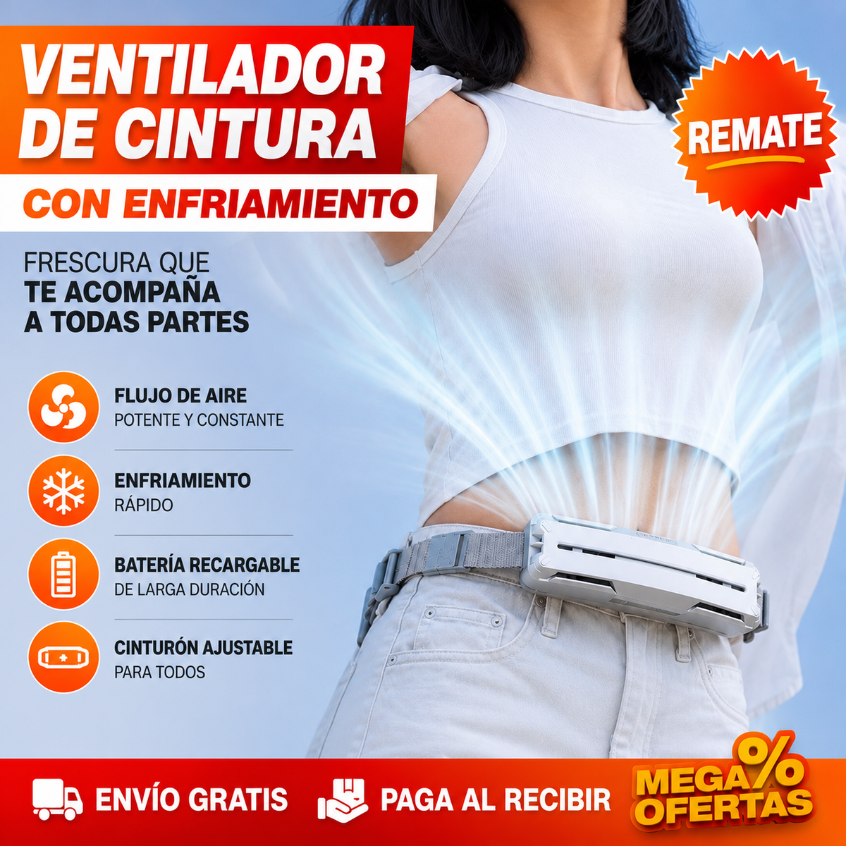 VENTILADOR PORTÁTIL DE CINTURA CON ENFRIAMIENTO – El aire se va contigo y las manos quedan libres