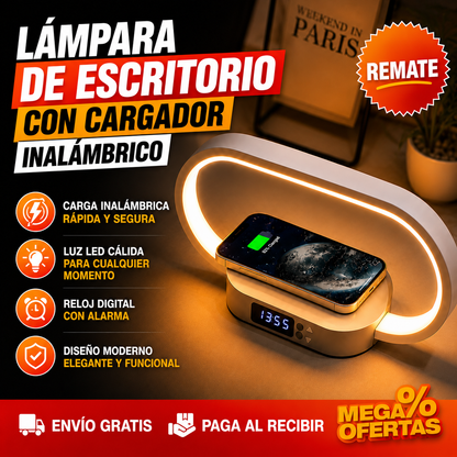 LÁMPARA LED DE MESA CON CARGA 10W – Alumbra y carga el celular con un solo cable