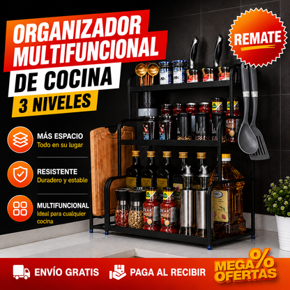 ORGANIZADOR MULTIFUNCIONAL DE COCINA 3 NIVELES – Recupera el mesón para cocinar