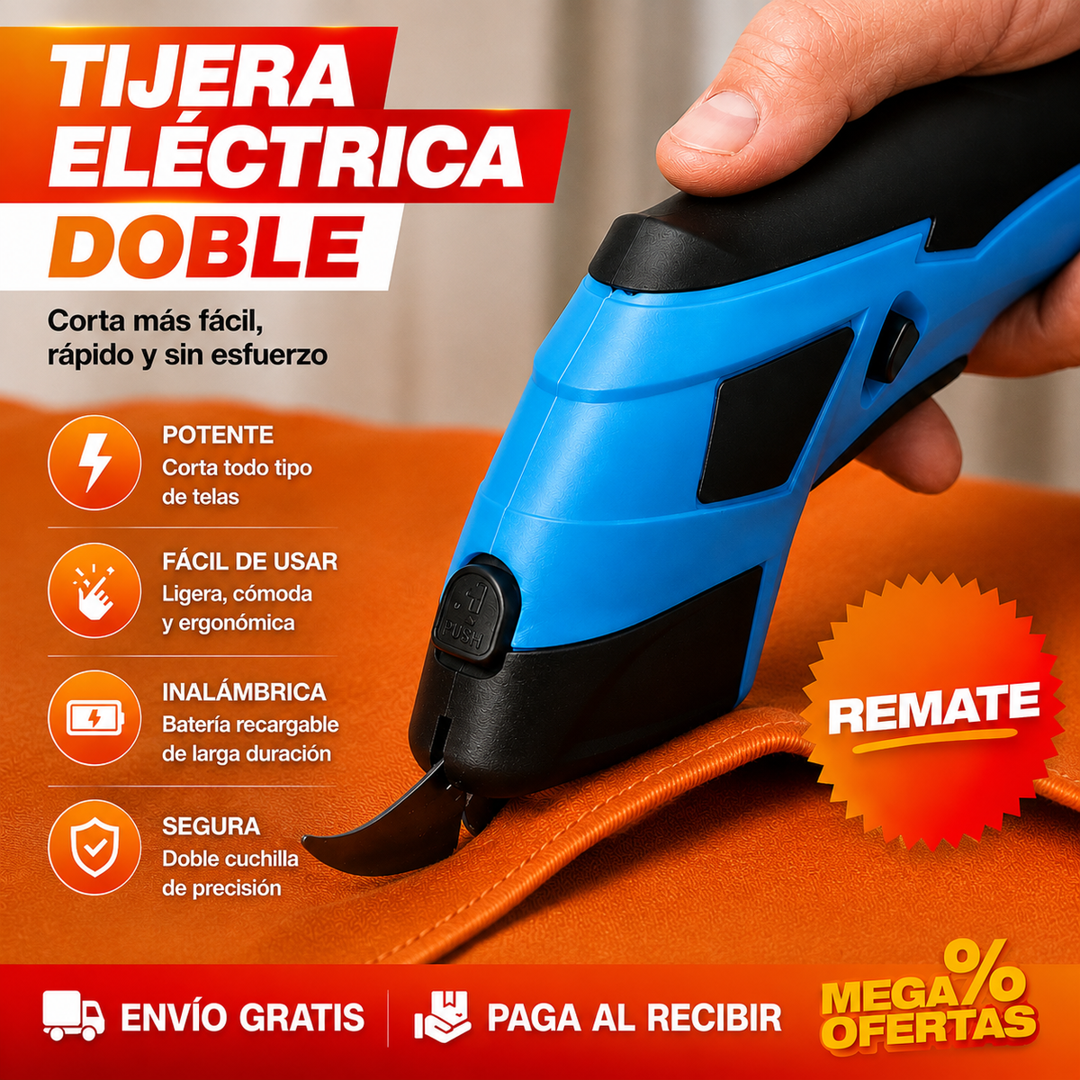 Tijera Eléctrica Doble Recargable – Ocho horas cortando y la mano no se acalambra
