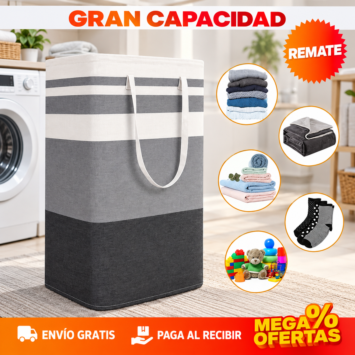 PROMO X2 CESTO DE LAVANDERÍA PARA ROPA PLEGABLE – La ropa sucia deja de vivir en el piso
