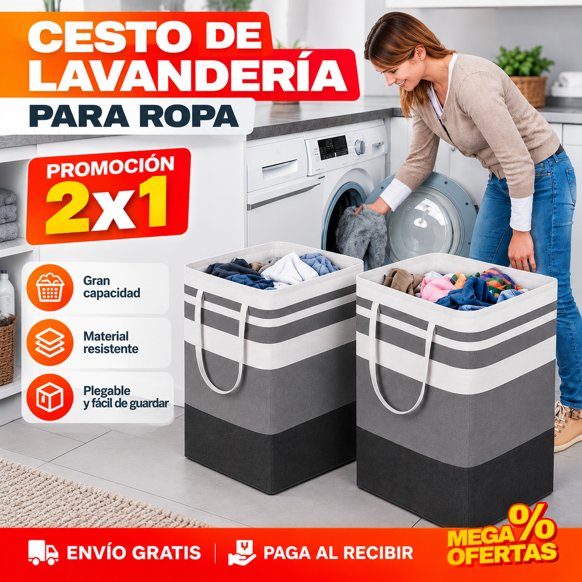 PROMO X2 CESTO DE LAVANDERÍA PARA ROPA PLEGABLE – La ropa sucia deja de vivir en el piso