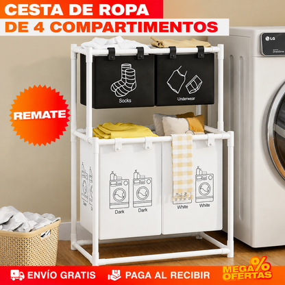 Cesta de Lavandería Plegables de 4 Compartimentos