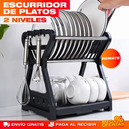 ESCURRIDOR DE PLATOS DE 2 NIVELES – Cabe toda la loza del almuerzo