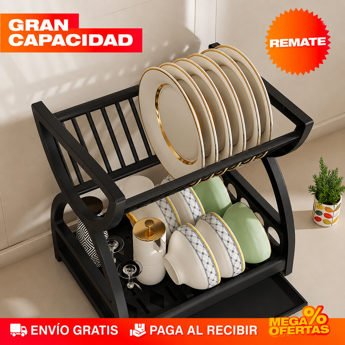 ESCURRIDOR DE PLATOS DE 2 NIVELES – Cabe toda la loza del almuerzo
