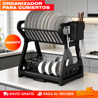 ESCURRIDOR DE PLATOS DE 2 NIVELES – Cabe toda la loza del almuerzo