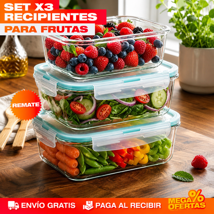 SET X3 RECIPIENTES DE VIDRIO HERMÉTICOS – Ni se manchan ni se quedan oliendo