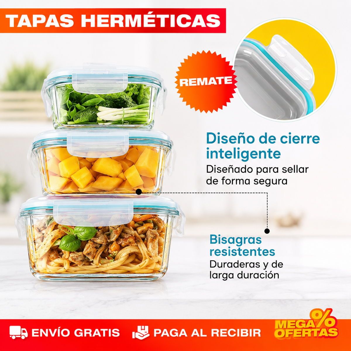 SET X3 RECIPIENTES DE VIDRIO HERMÉTICOS – Ni se manchan ni se quedan oliendo