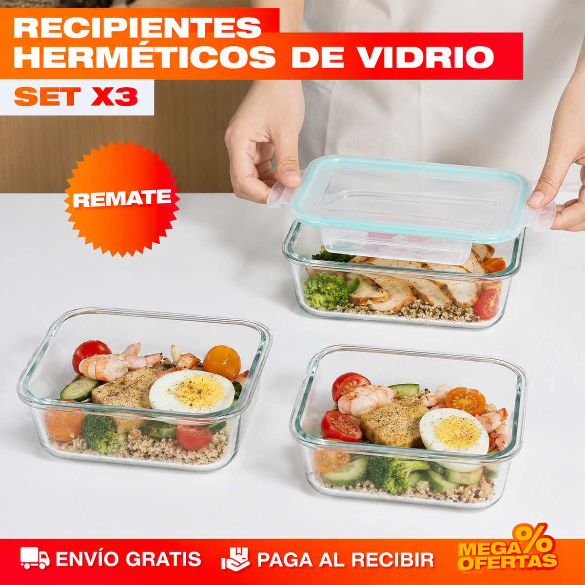 SET X3 RECIPIENTES DE VIDRIO HERMÉTICOS – Ni se manchan ni se quedan oliendo
