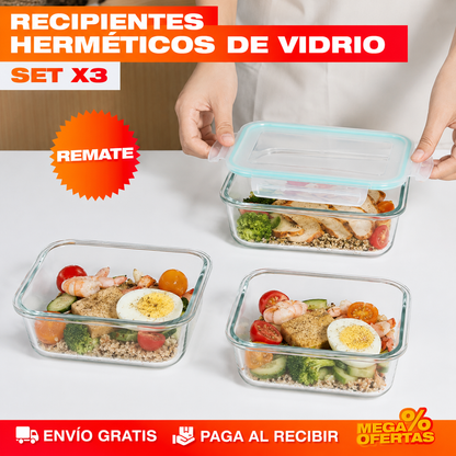 SET X3 RECIPIENTES DE VIDRIO HERMÉTICOS – Ni se manchan ni se quedan oliendo