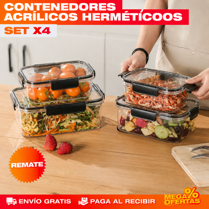 SET X4 CONTENEDORES ACRÍLICOS HERMÉTICOS