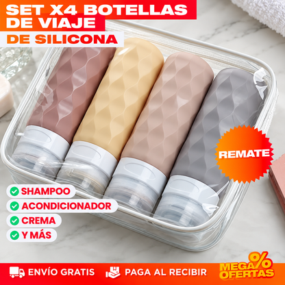 SET X4 BOTELLAS DE VIAJE DE SILICONA – Tu champú de siempre, en tamaño de equipaje de mano